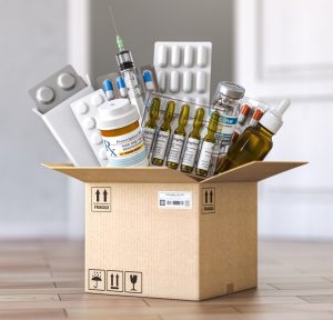 Medical supplies in shipping box